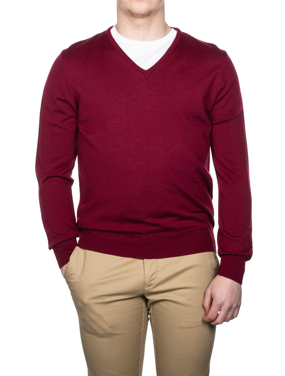 Louis Copeland Merino V Neck Red AI1