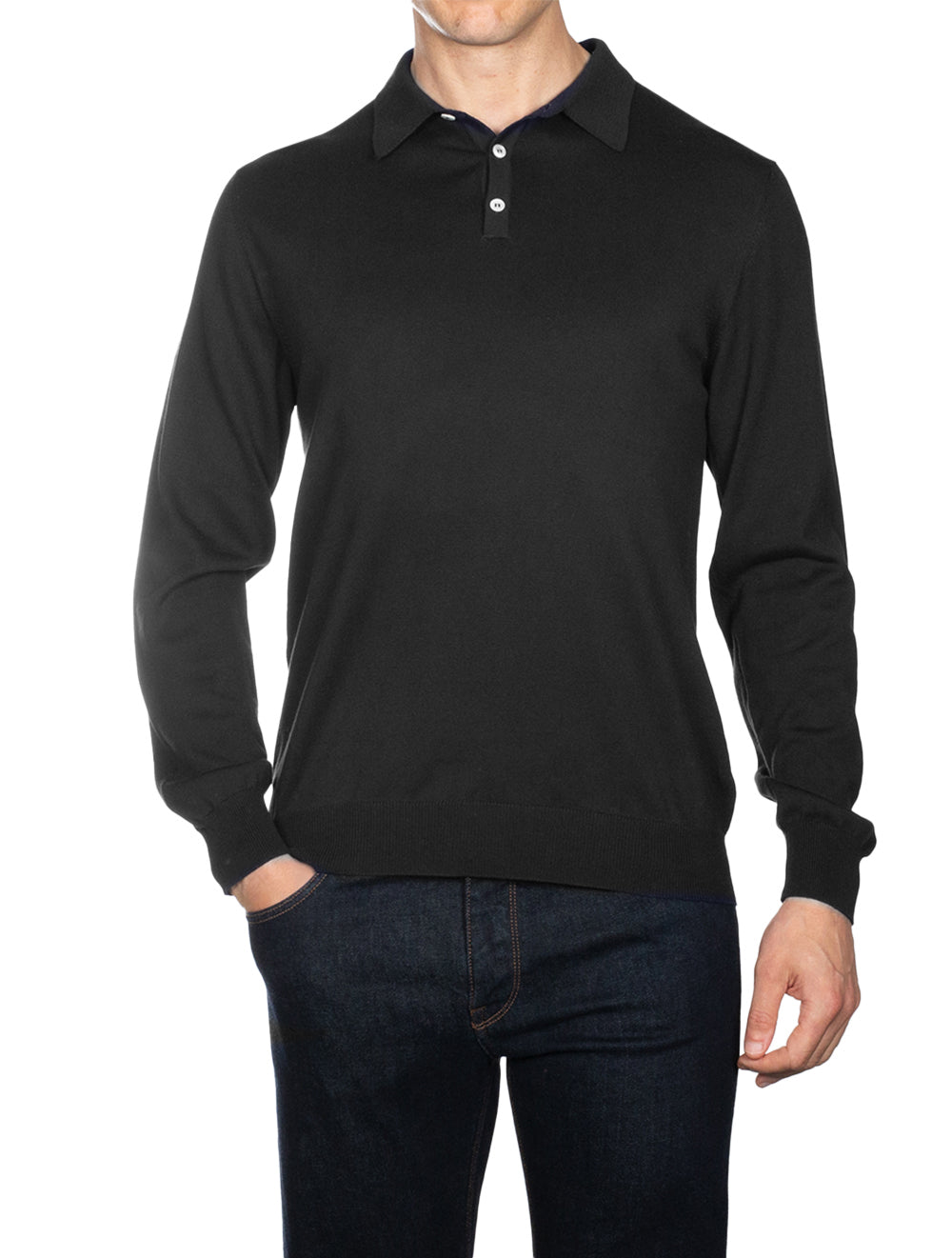 Louis Copeland Merino Long Sleeve Polo Black AI1