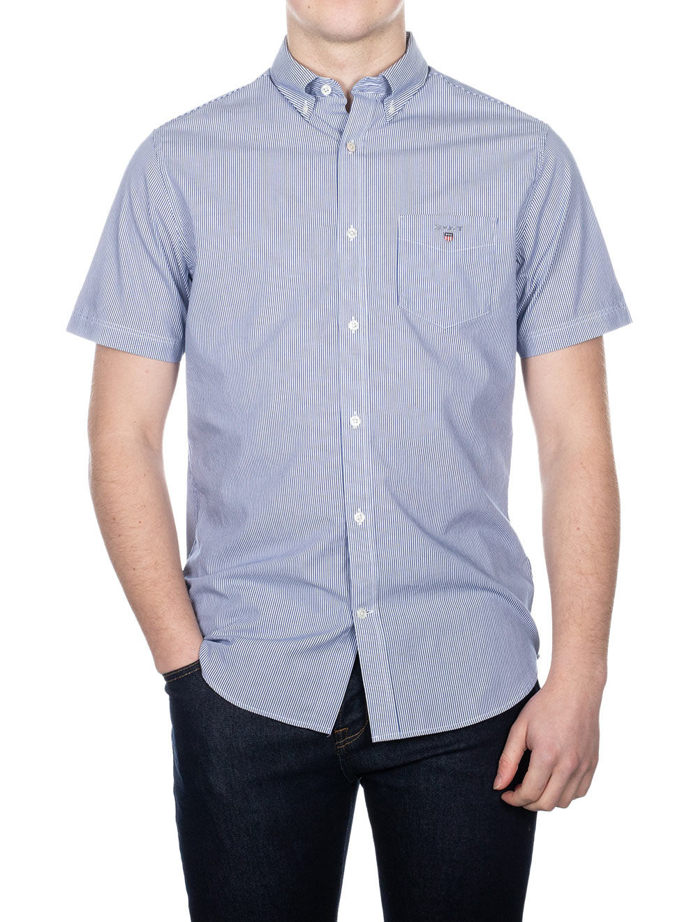 Gant Regular Fit Broadcloth Banker Buttondown Shortsleeve College Blue AI1