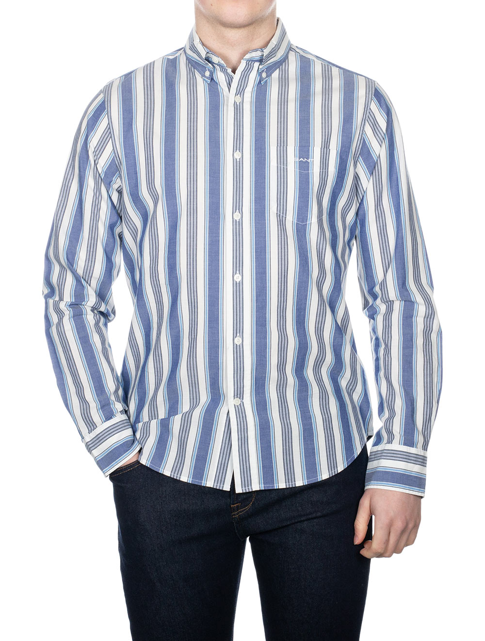 Gant Regular Fit Multistripe Oxford Shirt College Blue AI1