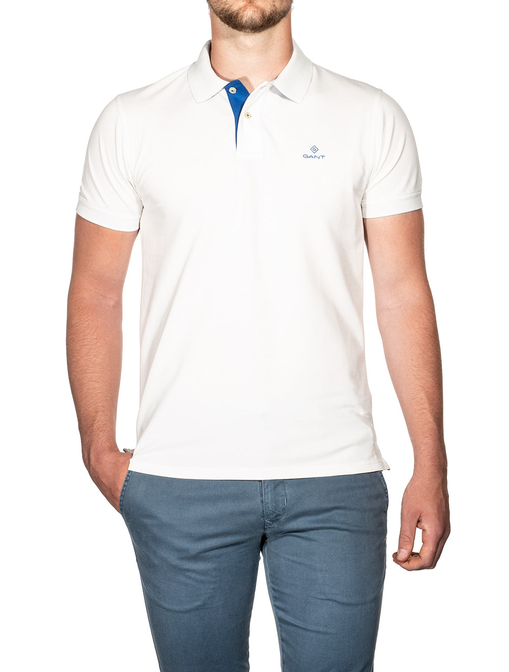 Gant Contrast Collar Piqué Polo Shirt Eggshell AI1