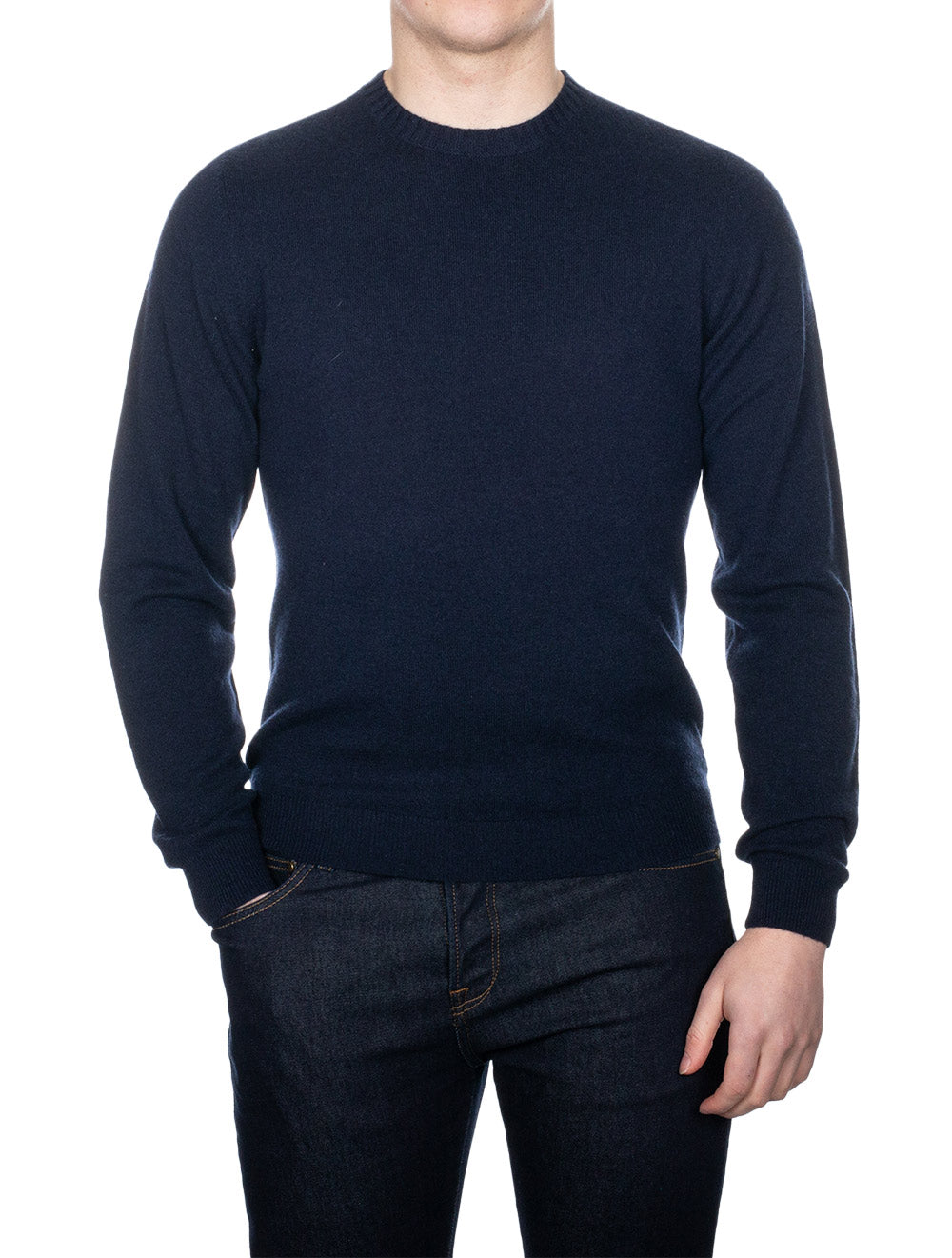 Stenstroms Navy Crew Neck Cashmere Slim Fit Jumper AI1