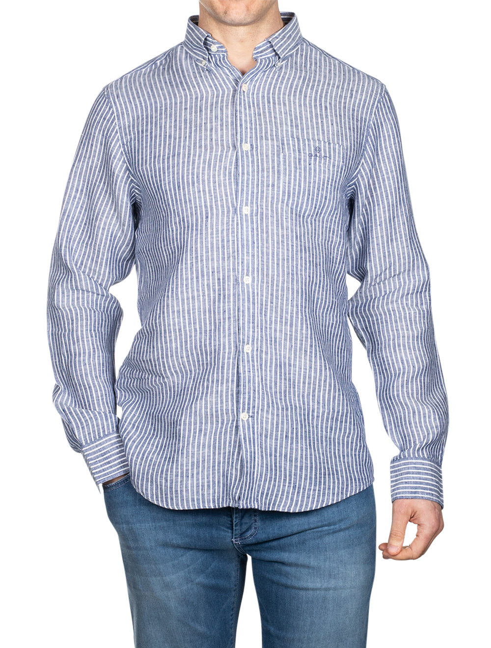 Gant Stripe Linen Button-down Persian Blue AI1