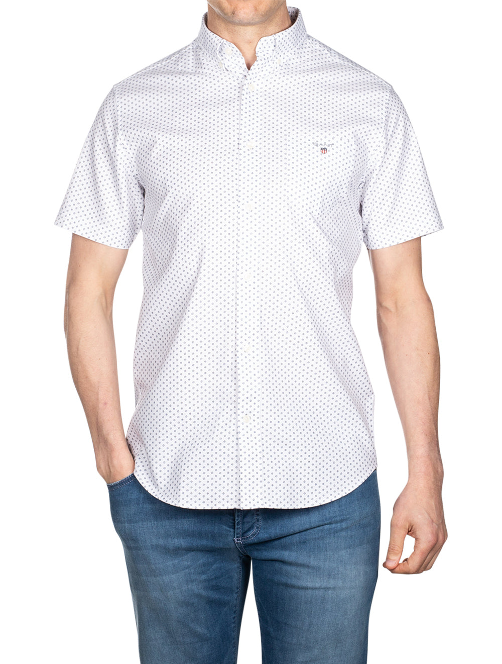 Gant Regular Fit Oxford Micro Print Short Sleeve Button-down White AI1