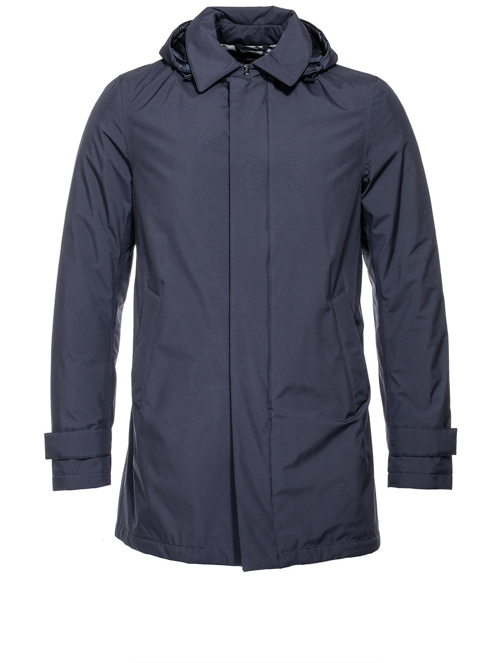 Navy Laminar Technical Fabric Down Jacket with Detachable Hood Blue ...