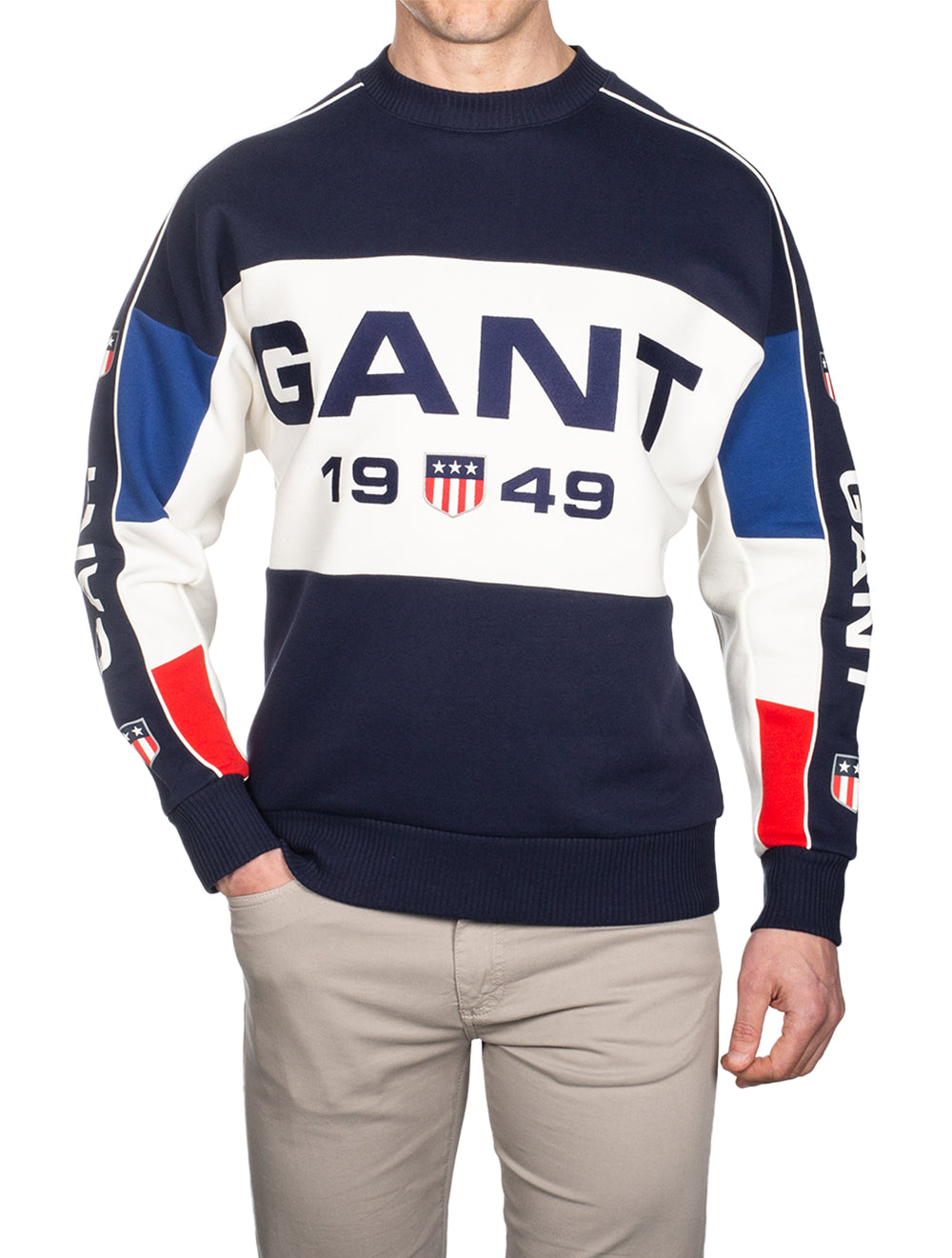 Gant Retro Shield Block Crewneck Evening Blue AI1