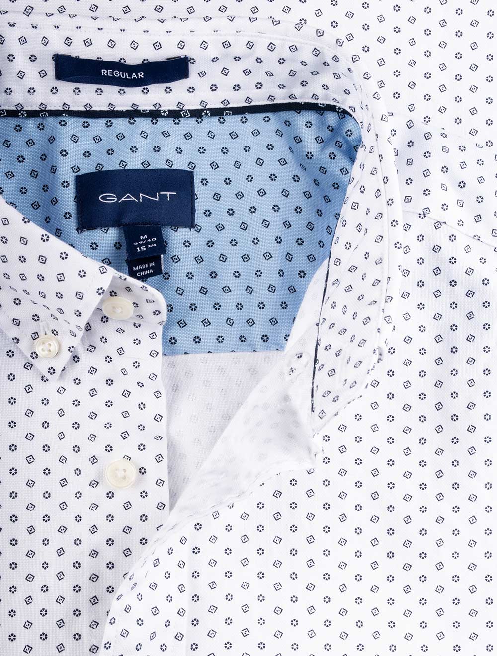 Gant Regular Fit Oxford Micro Print Short Sleeve Button-down White AI3