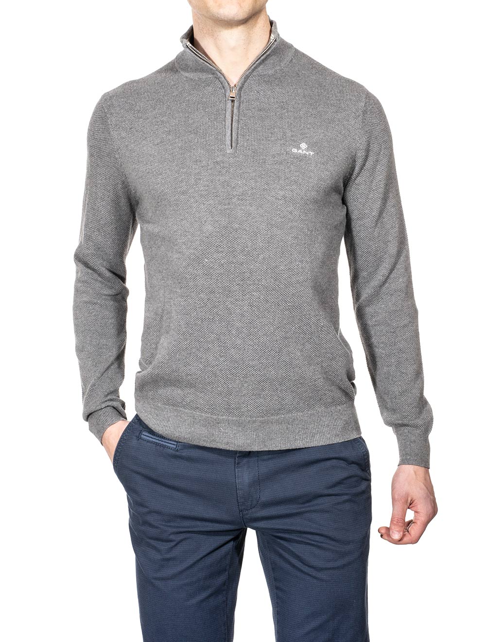 Gant Cotton Pique Half-Zip Dark Grey Melange AI1