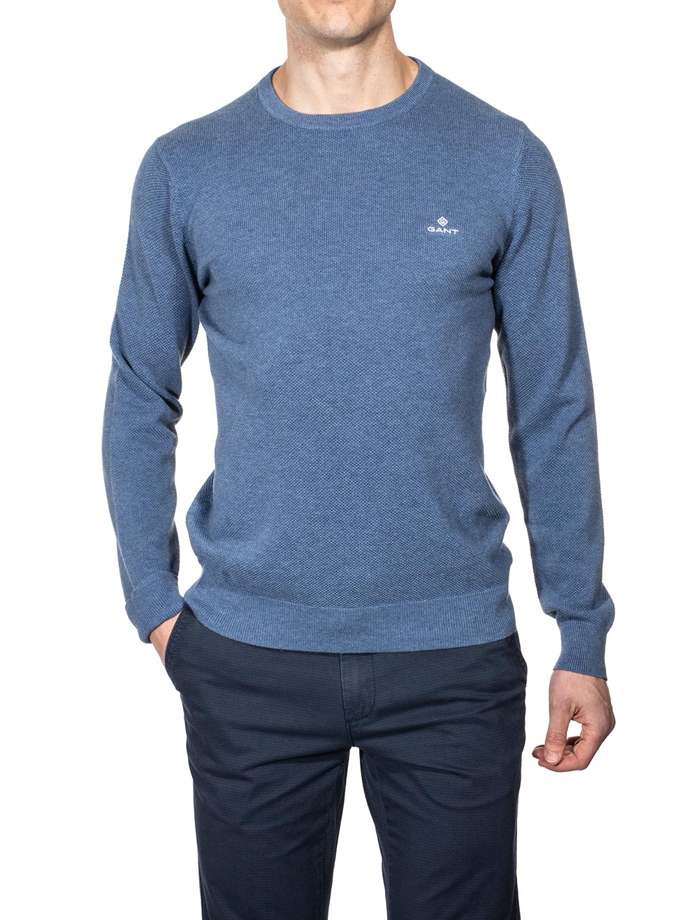 Gant Cotton Pique Crewneck Denim Blue Melange AI1