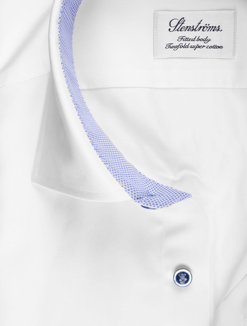 White Contrast Button With Inlay Fitted Body Cotton Shirt