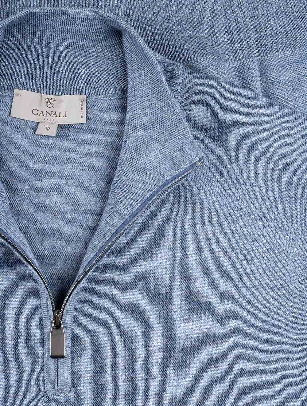 Canali Half Zip Mock Neck Saxony Blue AI1