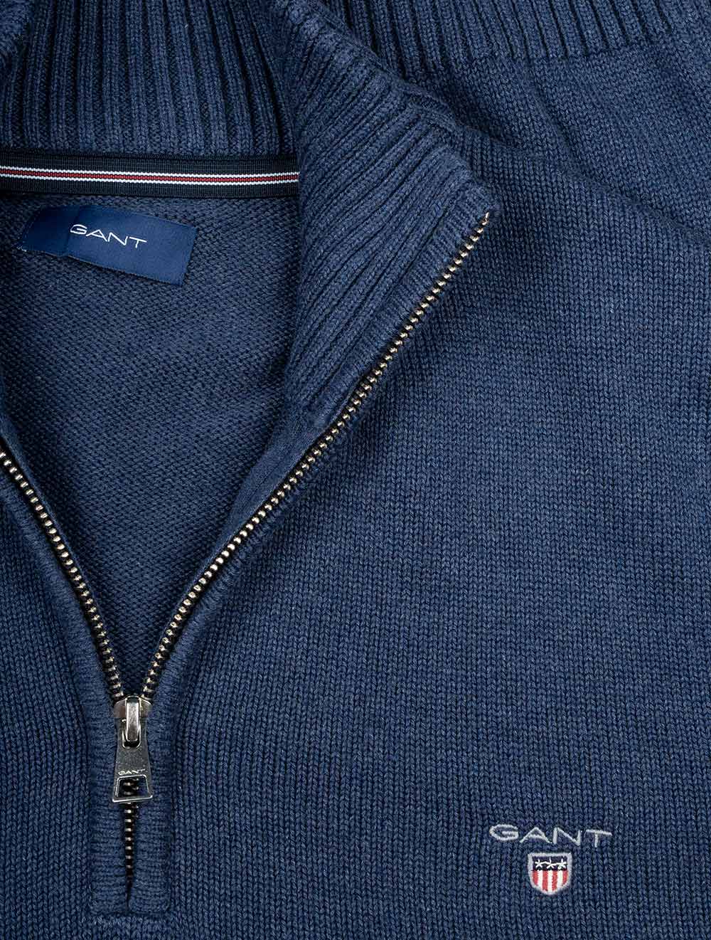 Casual Cotton Half-Zip Sweater Marine Melange