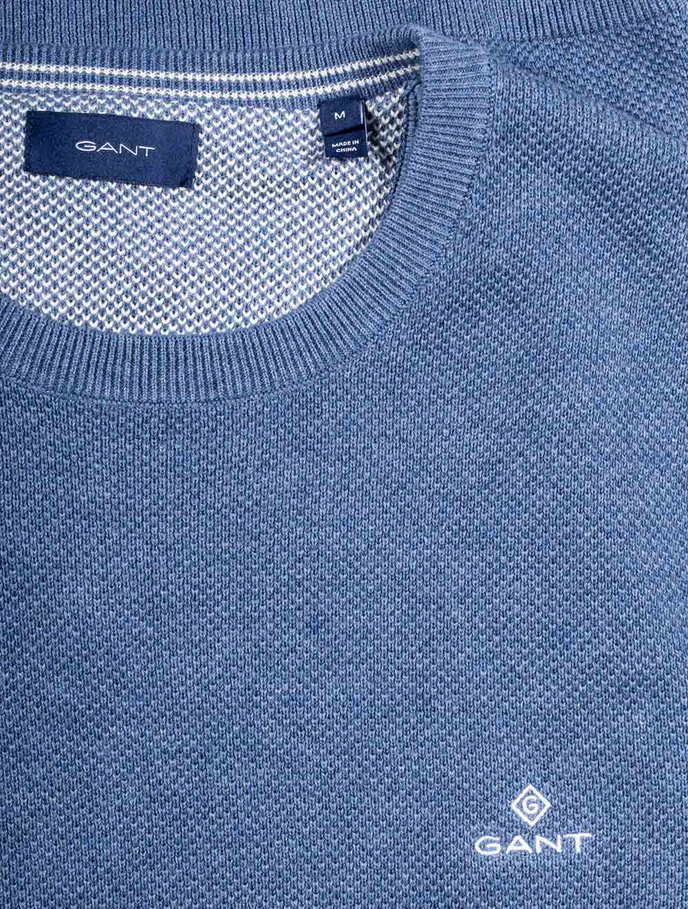 Gant Cotton Pique Crewneck Denim Blue Melange AI3