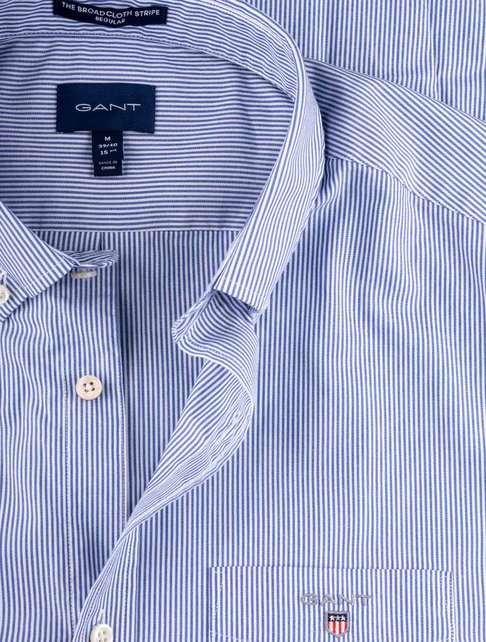 Gant Regular Fit Broadcloth Banker Buttondown Shortsleeve College Blue AI3