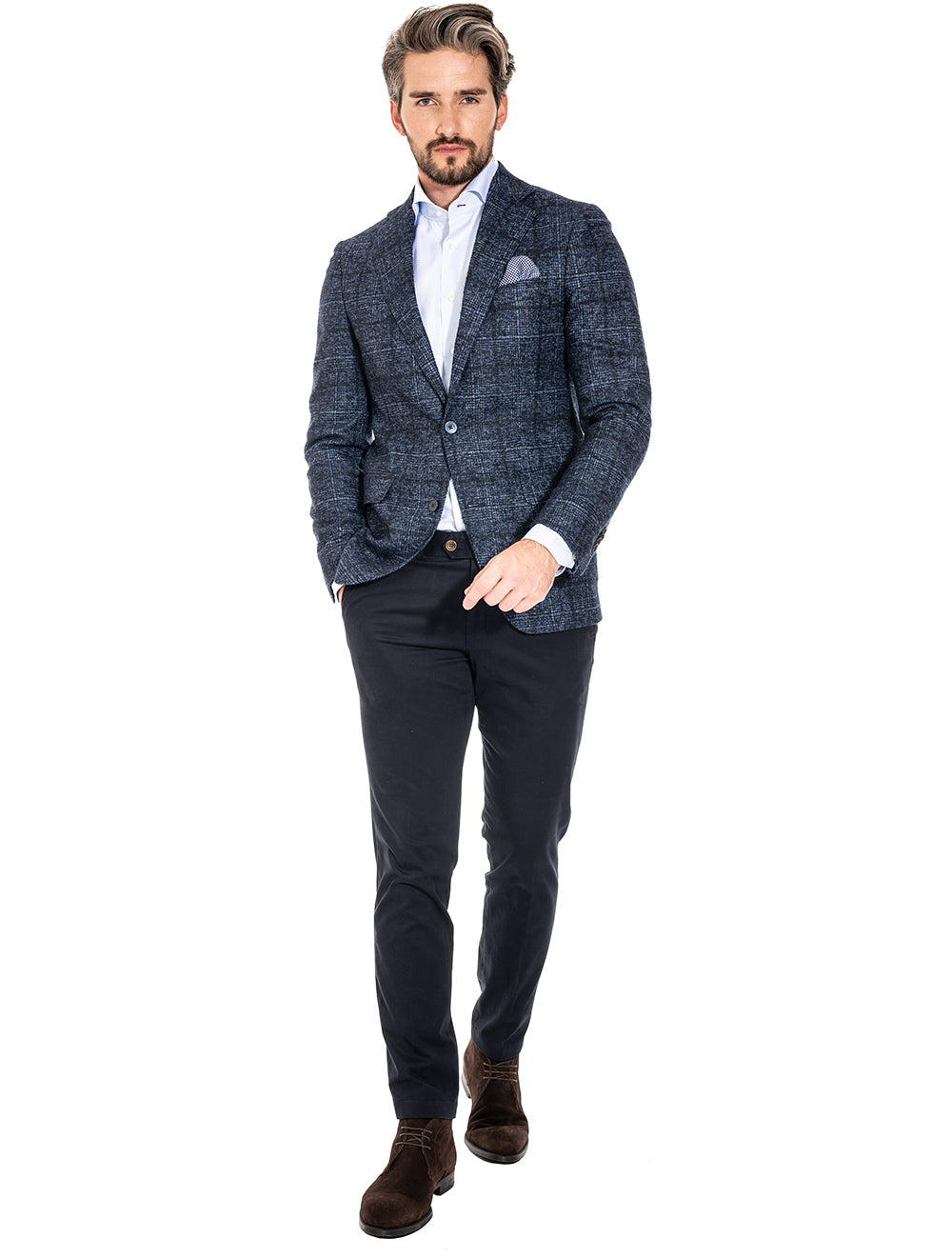 Louis Copeland Check Unstructured Jacket Blue MI