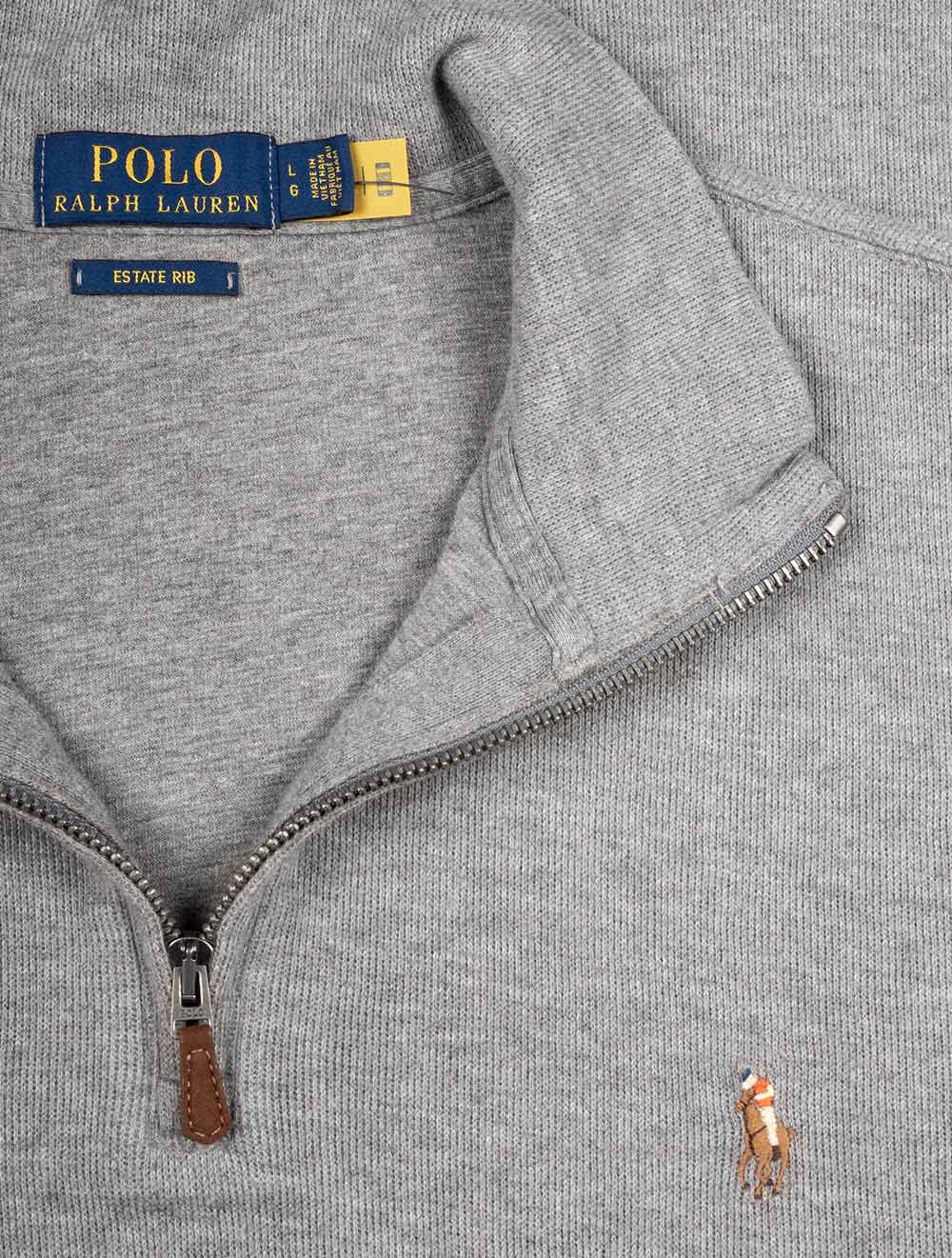 Ralph Lauren Estate-Rib Quarter-Zip Pullover Grey AI1