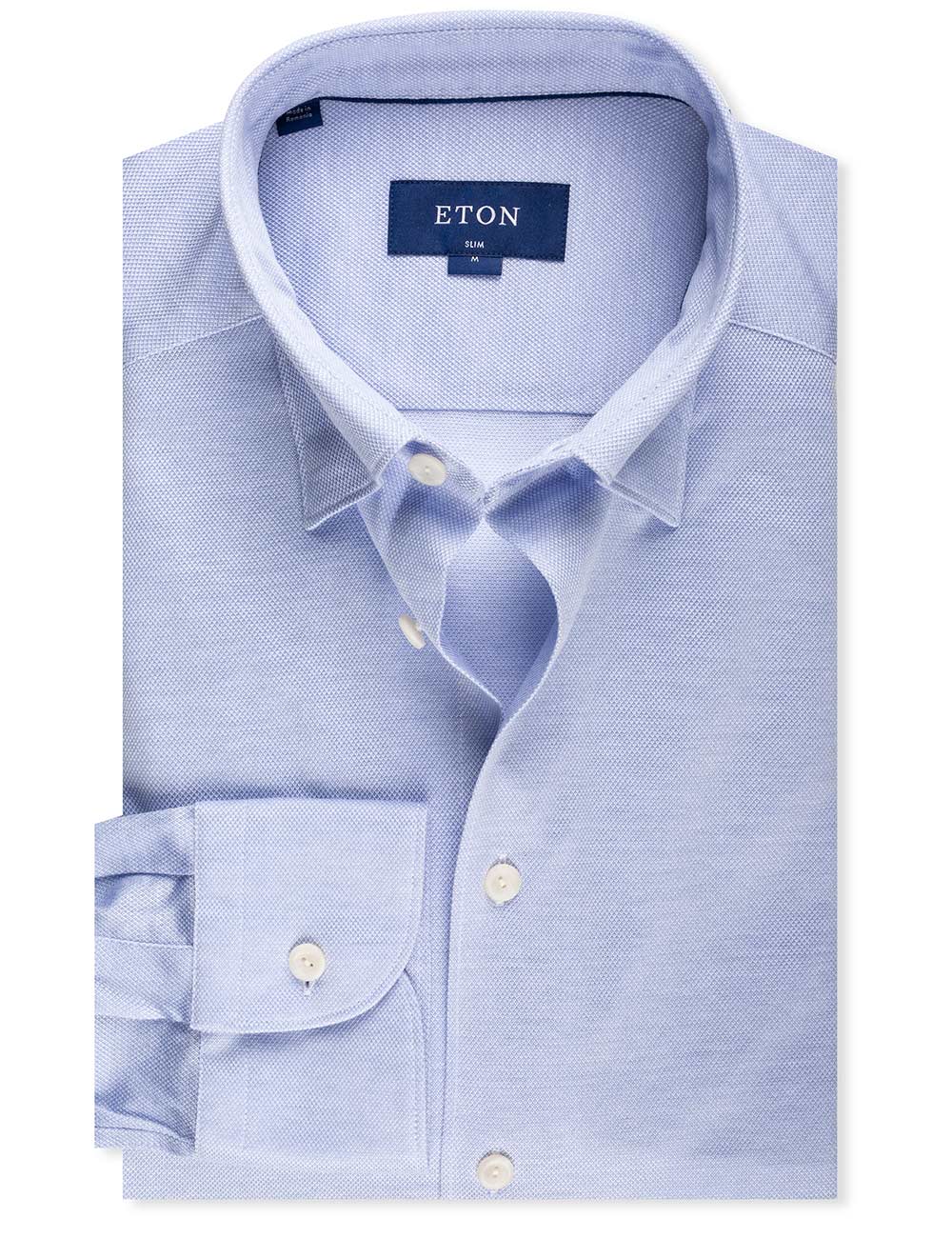 Eton Slim Fit Button Under Jersey Shirt Blue MI