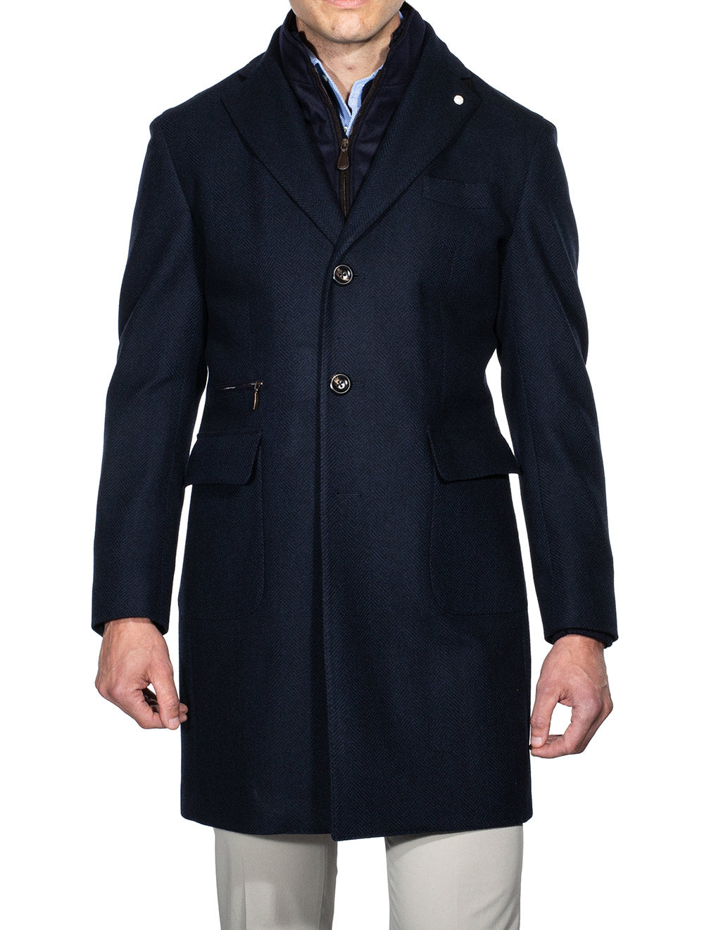 Lubiam Herringbone Overcoat With Insert Navy | Men's Winter Layers Now ...