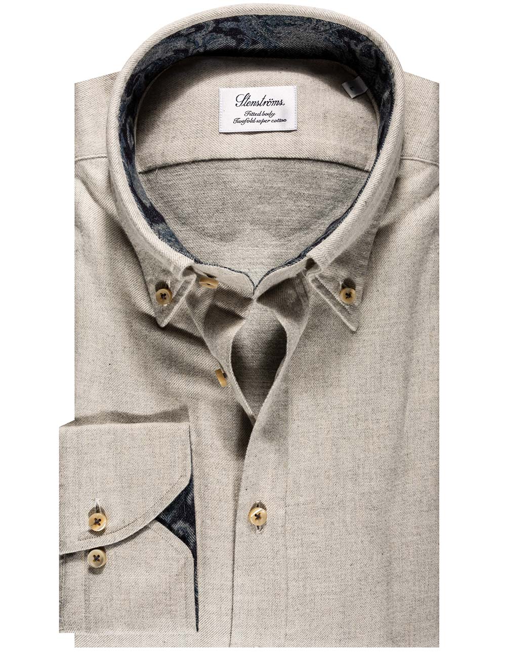 Stenstroms Flannel Fitted Shirt With Contrast Beige MI