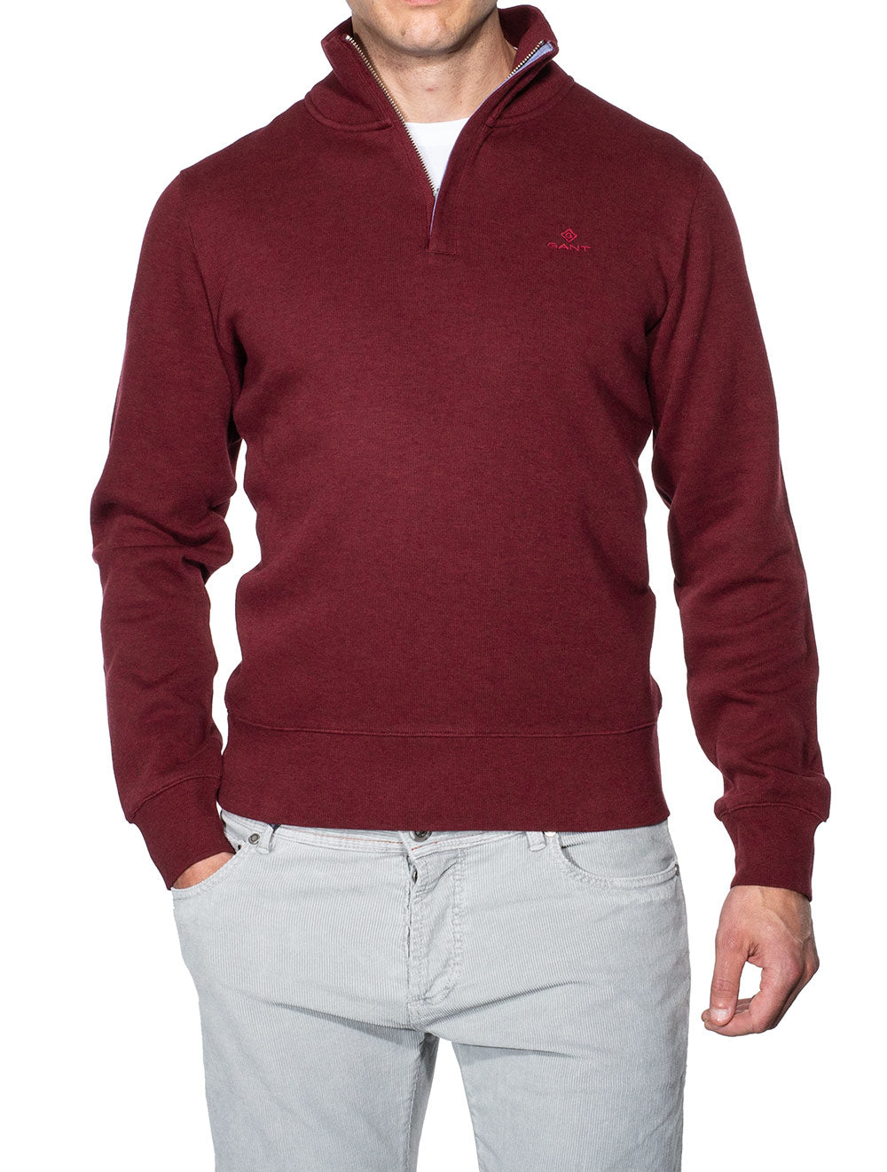 Gant Sacker Rib Half Zip Burgundy Melange MI