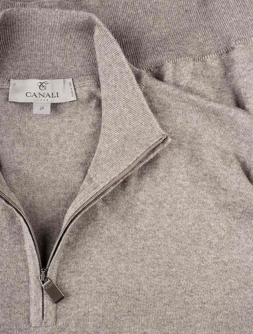 Canali Half Zip Mock Neck Beige AI3