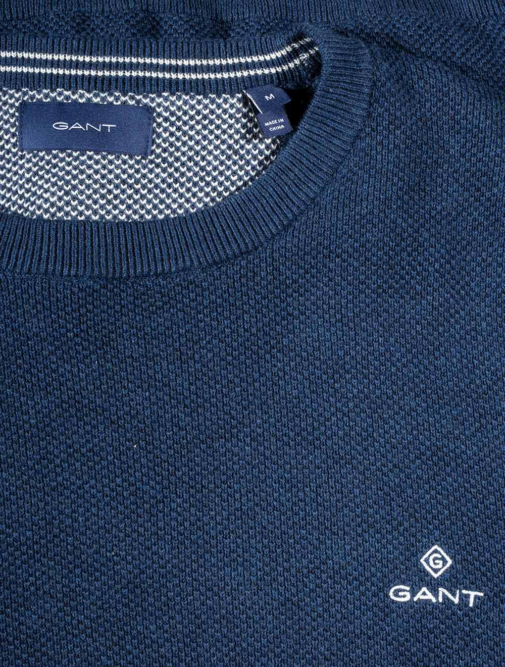 Gant Cotton Pique Crewneck Marine Melange AI3