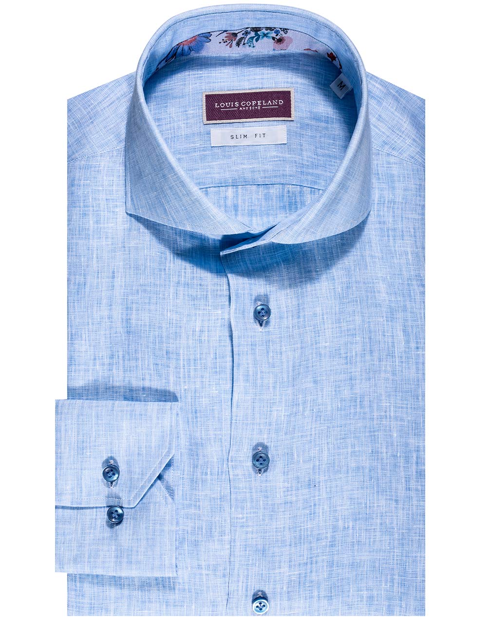 Louis Copeland Mekong Linen Mix Slim Fit Shirt Blue MI