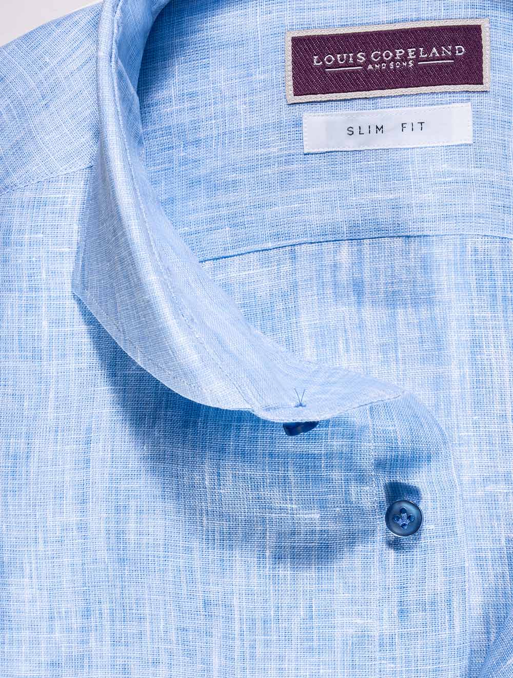 Louis Copeland Mekong Linen Mix Slim Fit Shirt Blue AI1