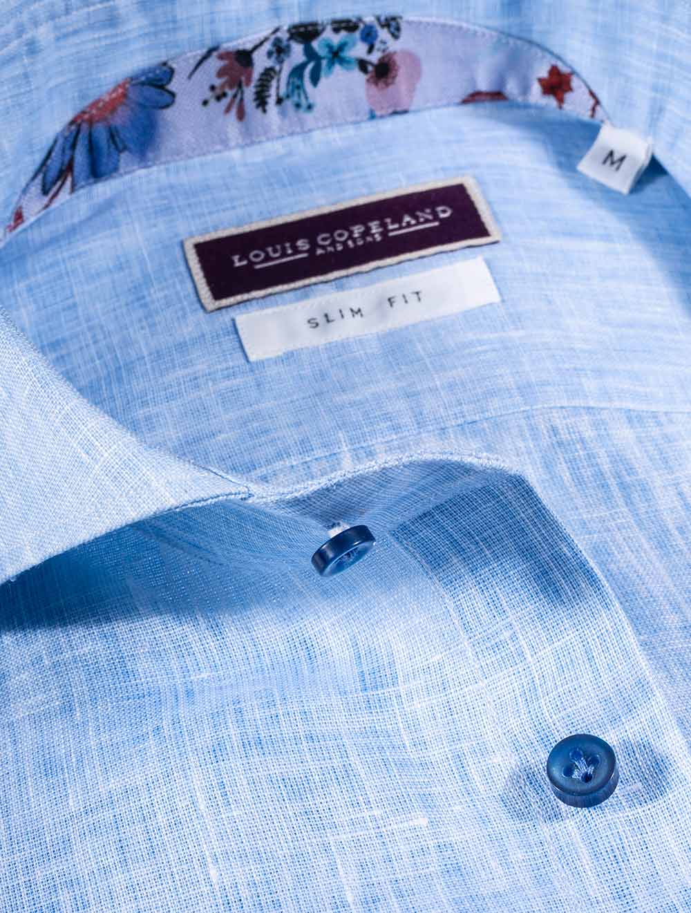 Louis Copeland Mekong Linen Mix Slim Fit Shirt Blue AI2