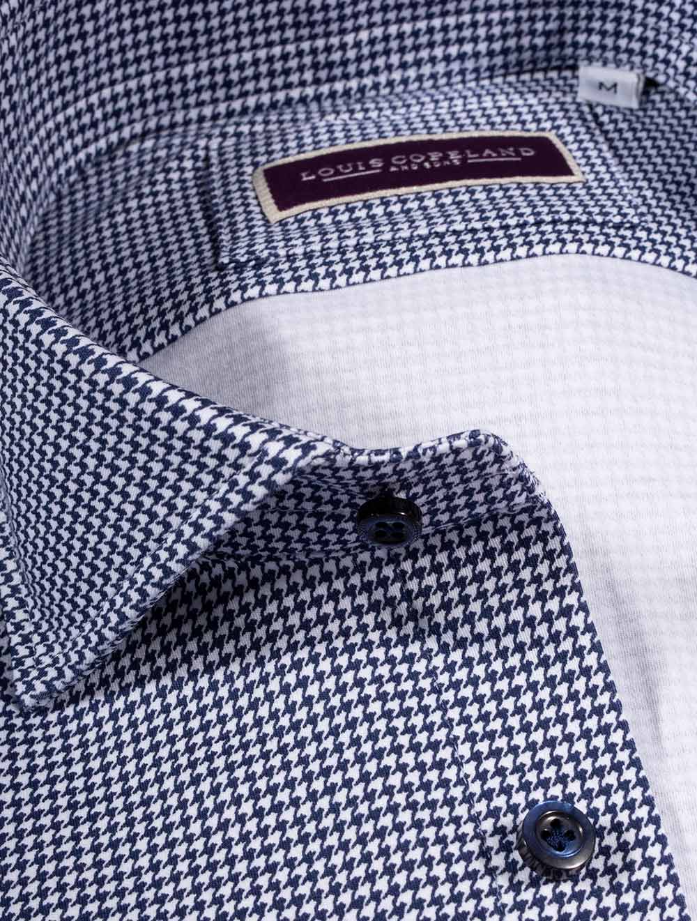 Louis Copeland Best Houndstooth Shirt Navy AI2