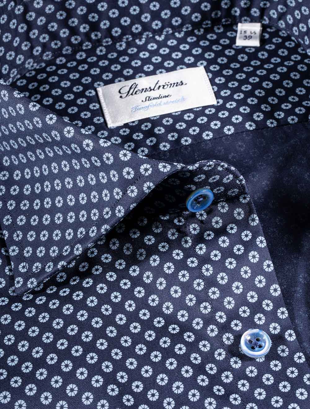 Stenstroms Pinwheel Slimline Shirt Navy AI1