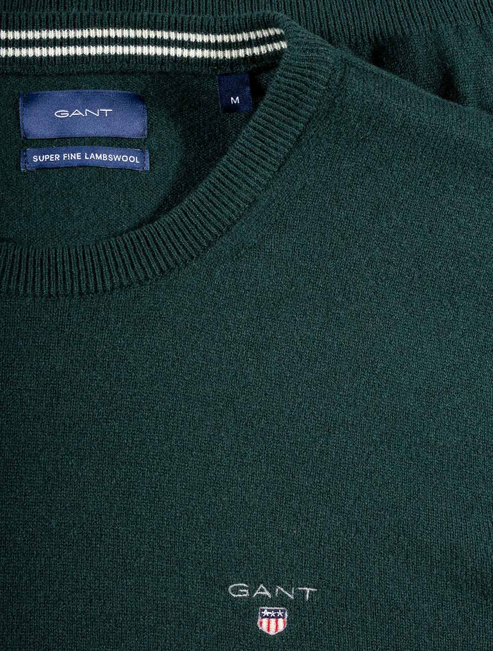 Gant Super Fine Lambswool Crew Neck Sweater Tartan Green AI3