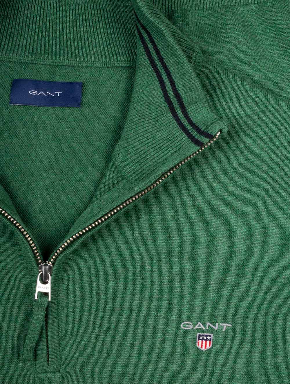 Gant Classic Cotton Half Zip Kelly Green Melange AI3