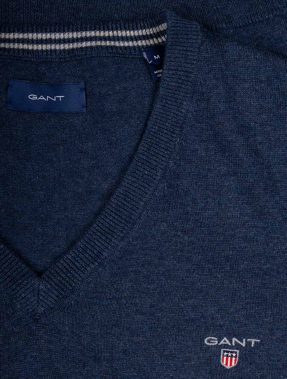 Gant Classic Cotton V-neck Dark Jeansblue Melange AI3