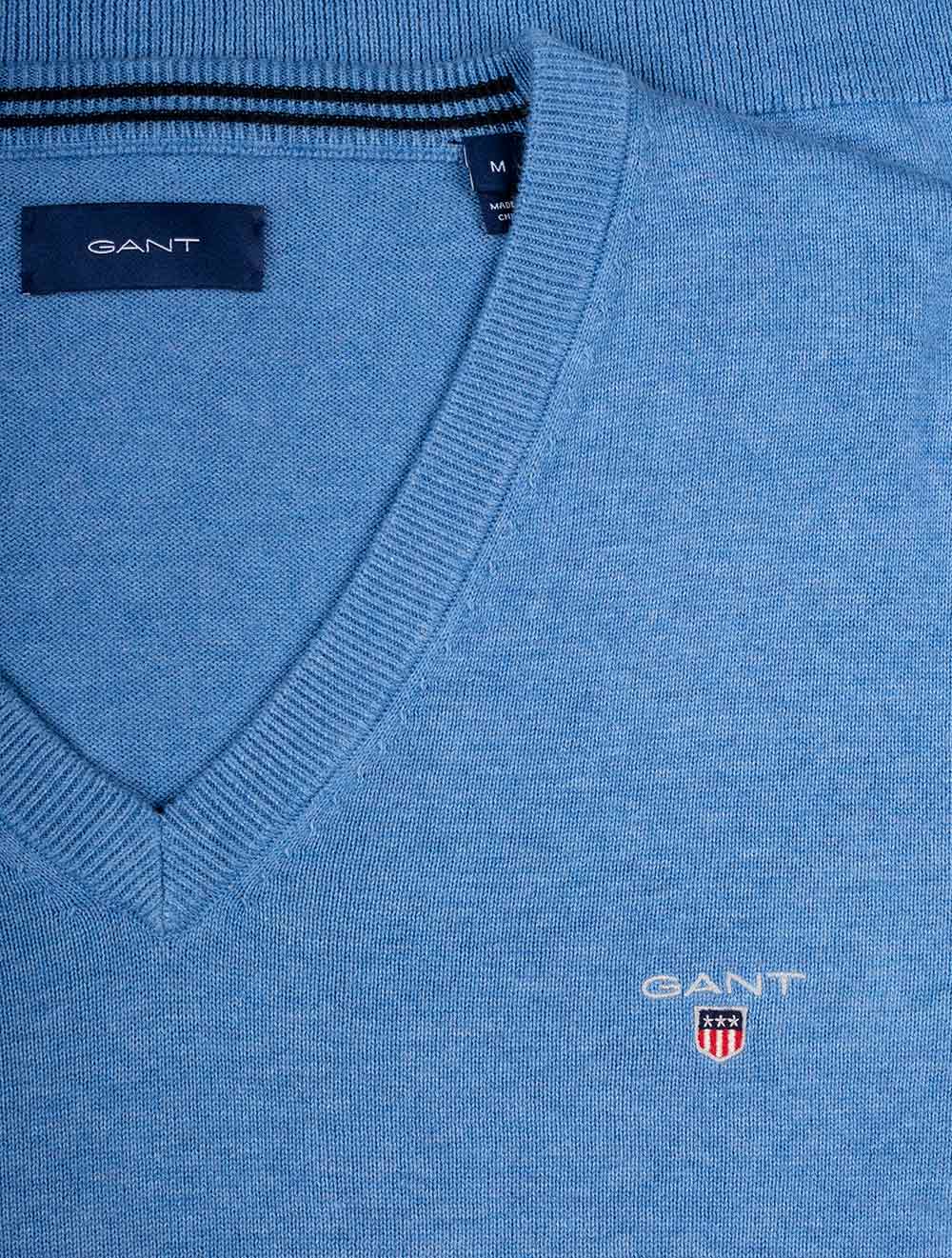 Gant Classic Cotton V-neck Blue Melange AI2