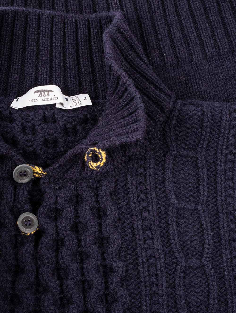 Inis Meain Button Up Knitted Sweater Navy AI1