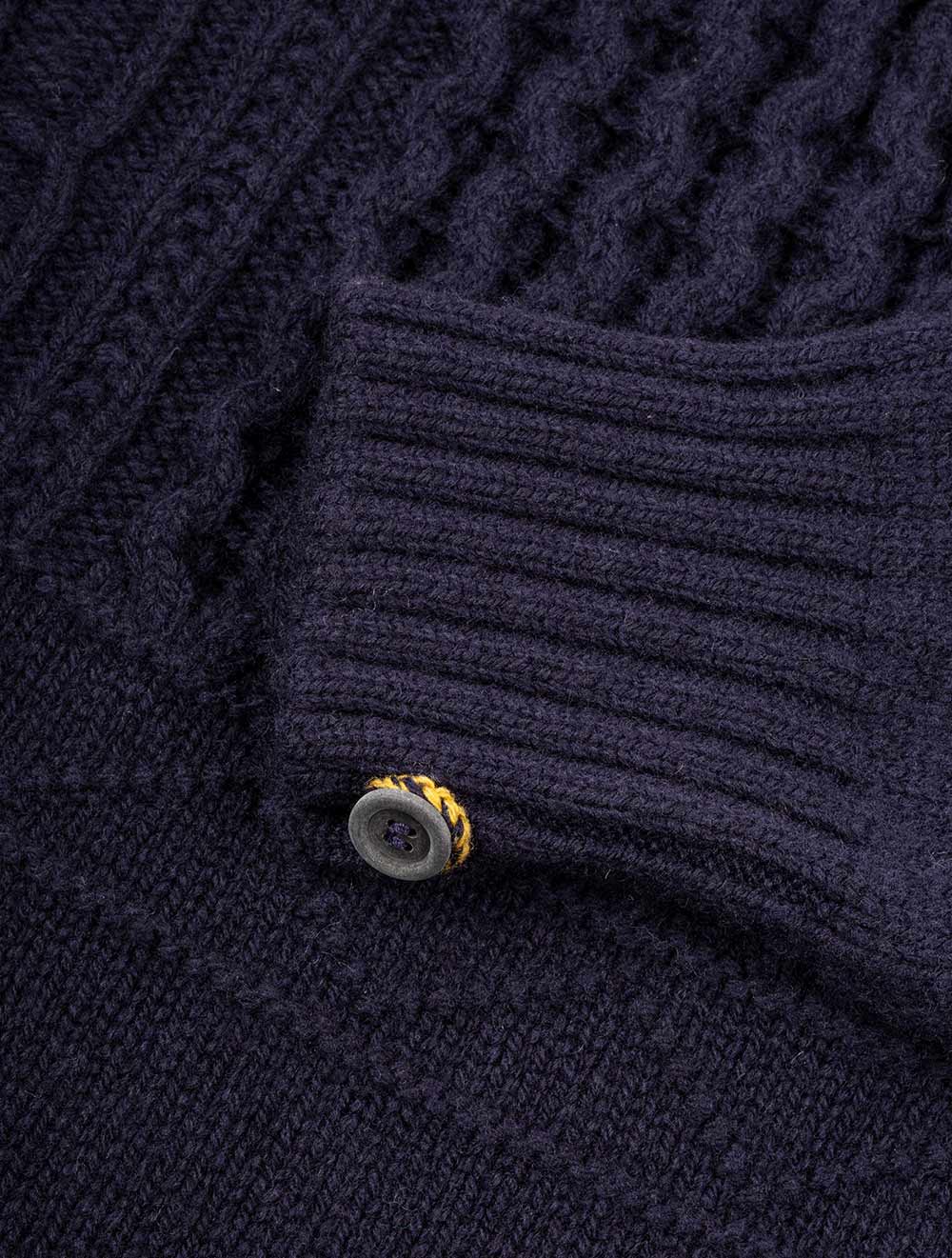 Inis Meain Button Up Knitted Sweater Navy AI2