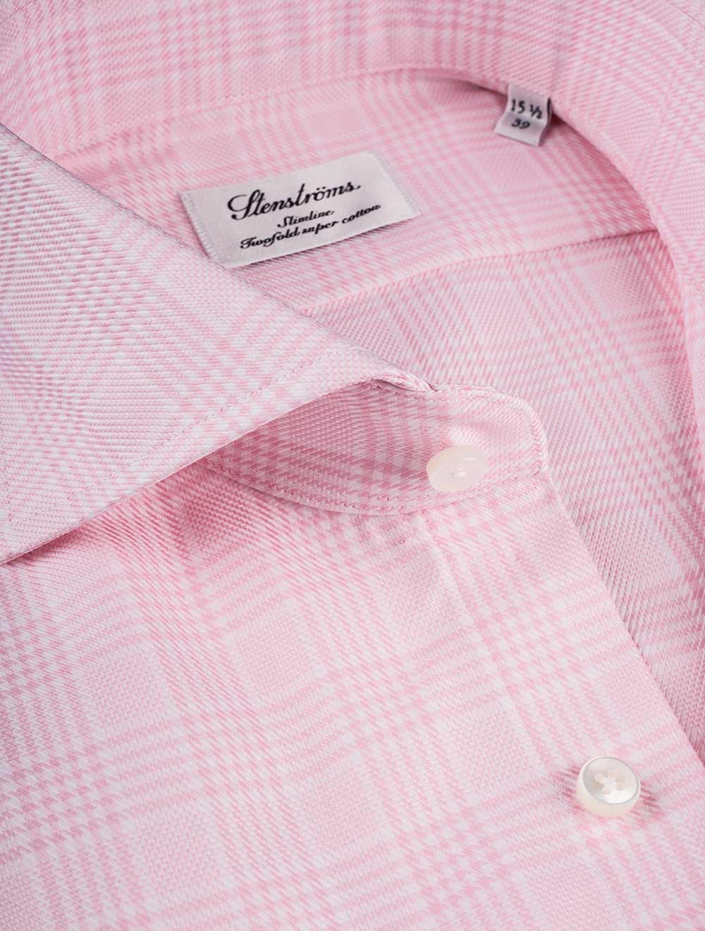 Stenstroms Pink Glen Check Slim Fit Shirt AI2