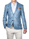 Louis Copeland Wool Silk Linen Check Jacket Blue MI