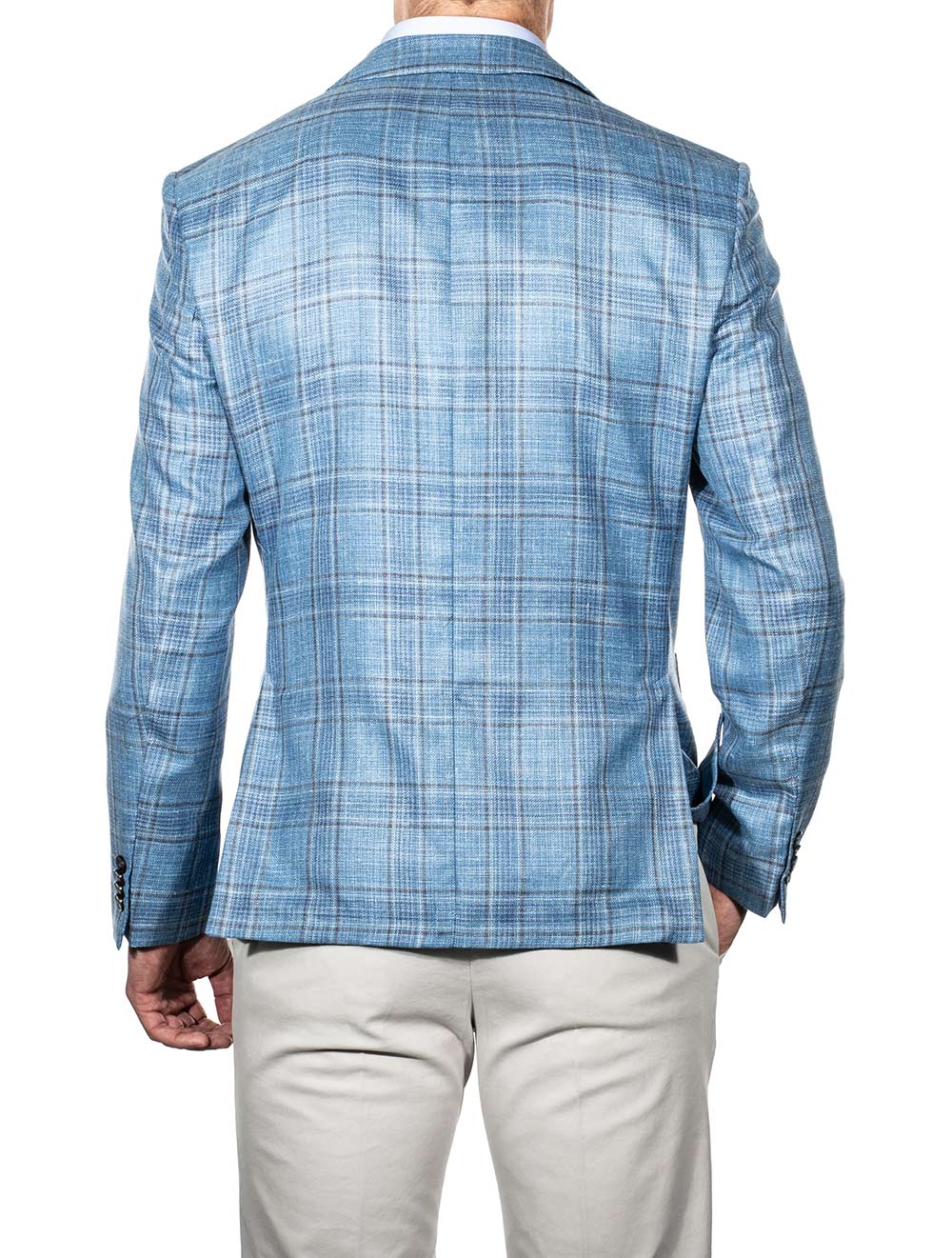 Louis Copeland Wool Silk Linen Check Jacket Blue AI1