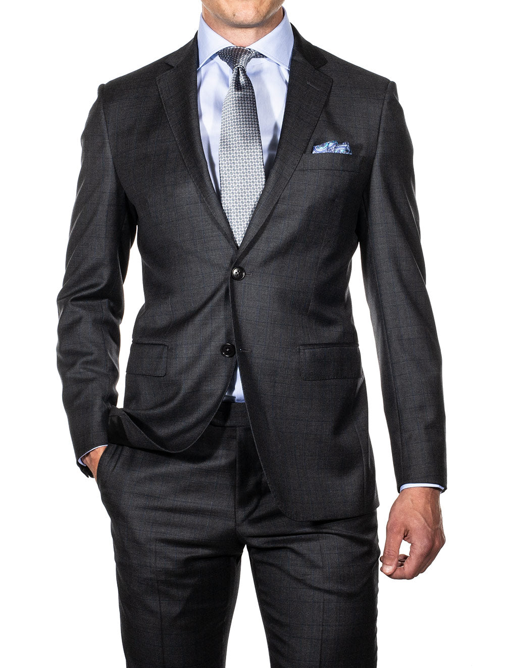 Louis Copeland Self Check Grey Suit Navy MI