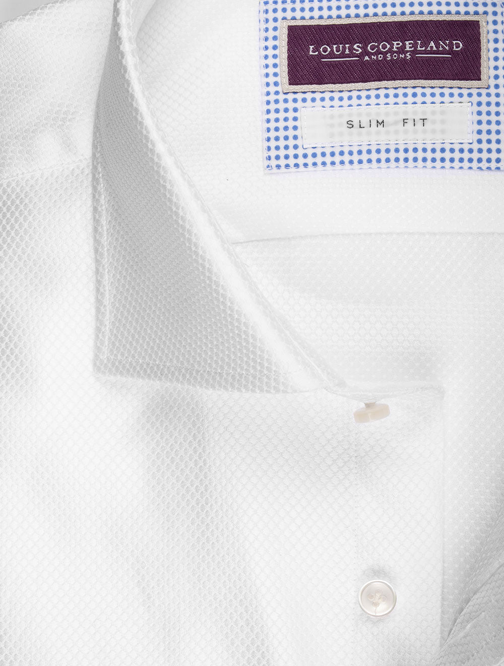 Louis Copeland Slim Fit Hex Pattern Single Cuff Shirt White AI1