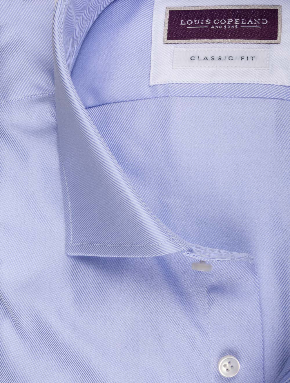 Louis Copeland Classic Fit Thomas Mason Twill Single Cuff Shirt Blue AI1