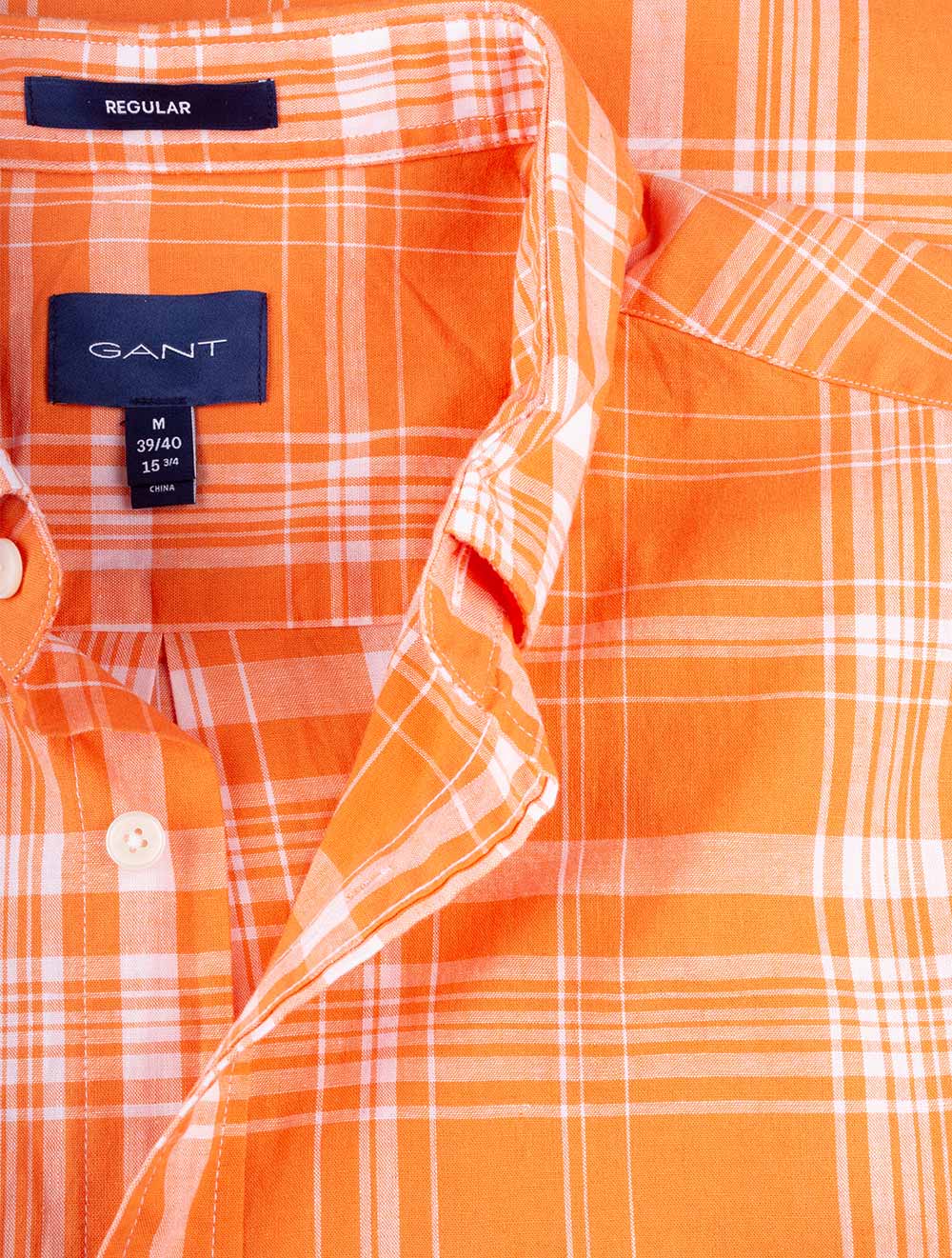 Linen Orange Regular Short GANT Sleeve Apricot Cotton
