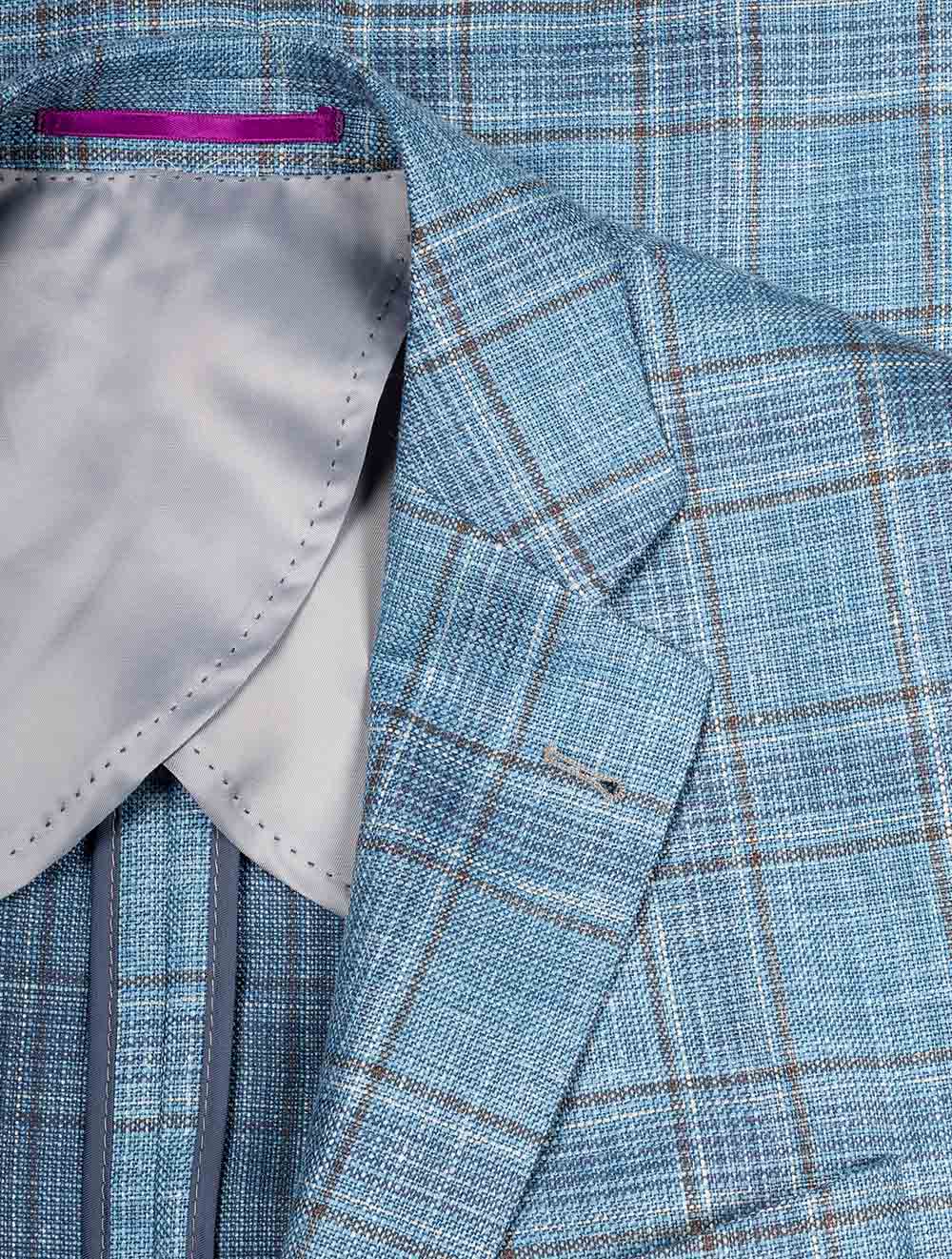 Louis Copeland Wool Silk Linen Check Jacket Blue AI2