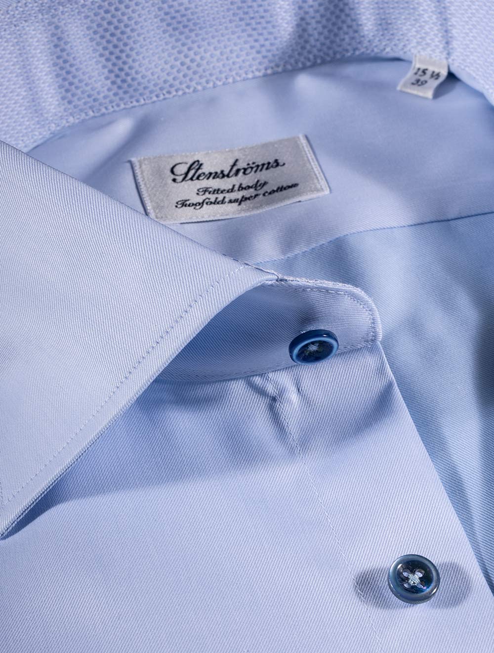 Stenstroms Plain Shirt With Inlay Blue AI2