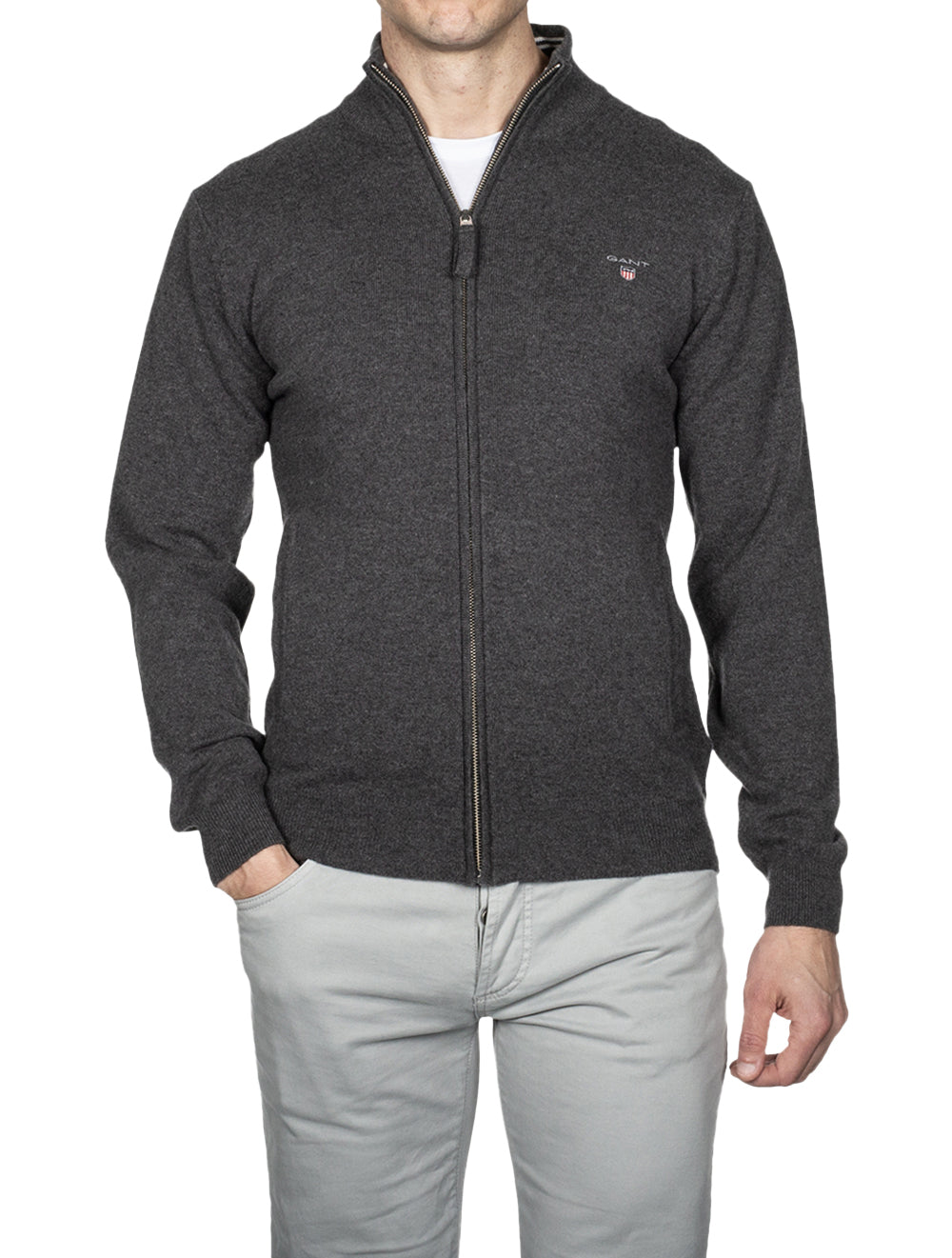 Gant Super Fine Lambswool Zip Cardigan Antracite Melange AI1