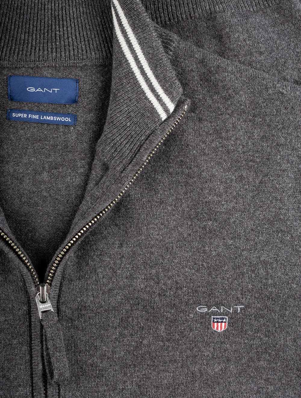 Gant Super Fine Lambswool Zip Cardigan Antracite Melange AI3