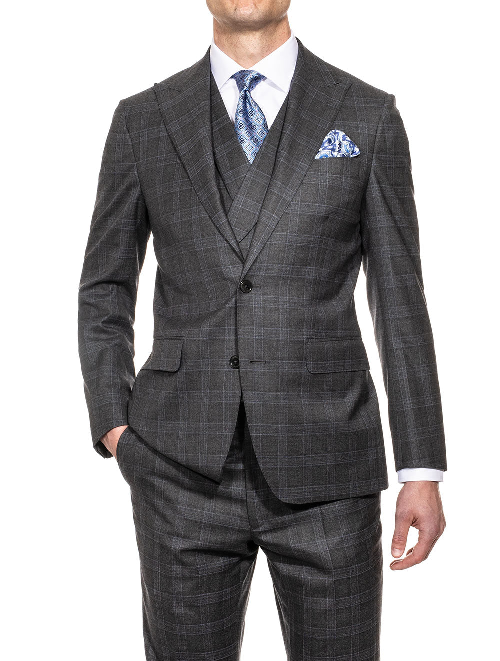 Louis Copeland Plaid Check 3 Piece Suit Grey MI