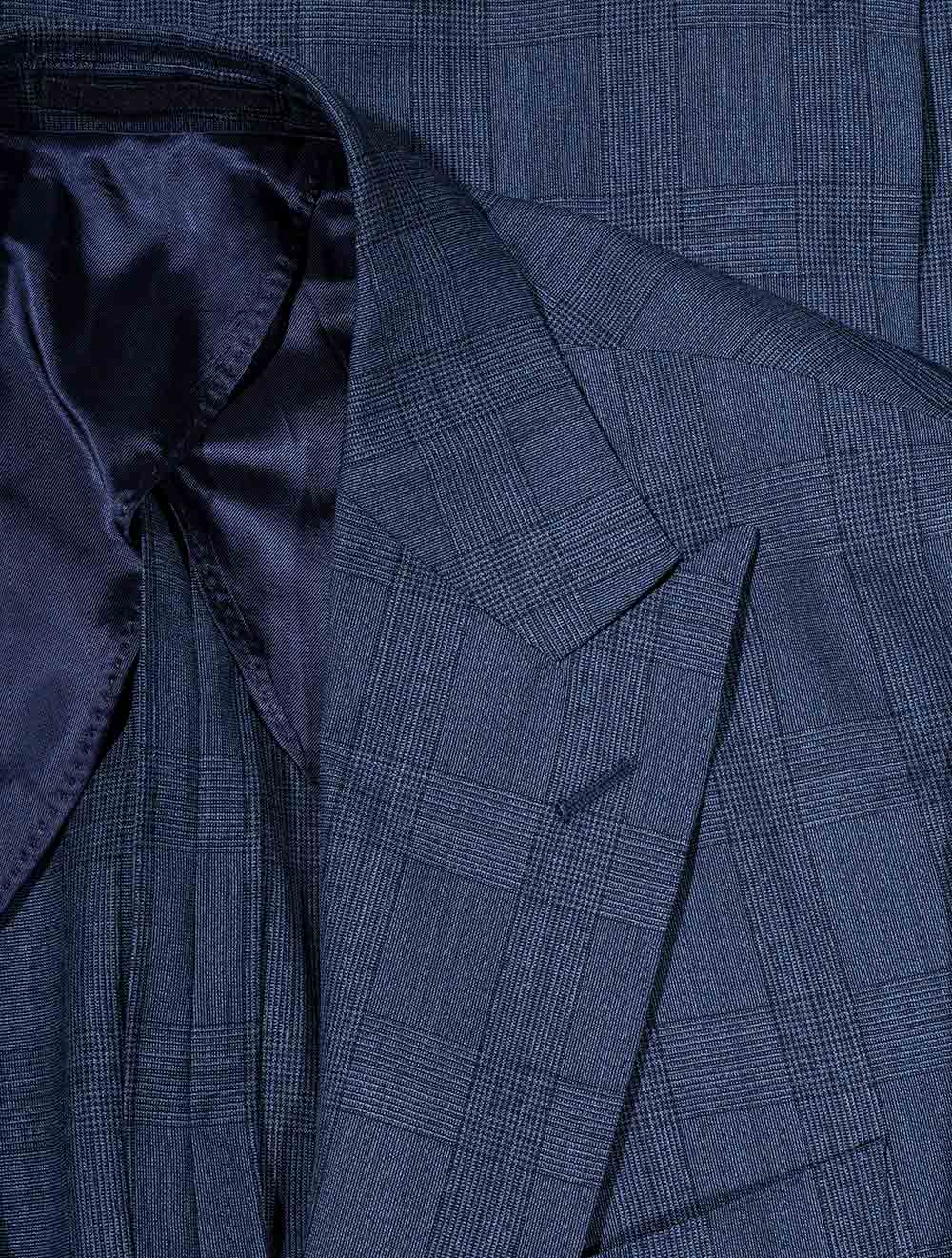 Louis Copeland Plaid Check Three Piece Suit Blue AI2